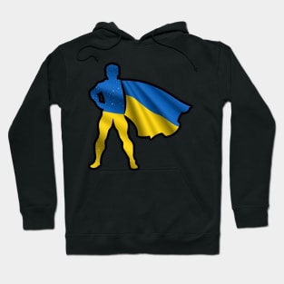 Ukrainian Hero Wearing Cape of Ukraine Flag Representing Hope and Peace Hoodie